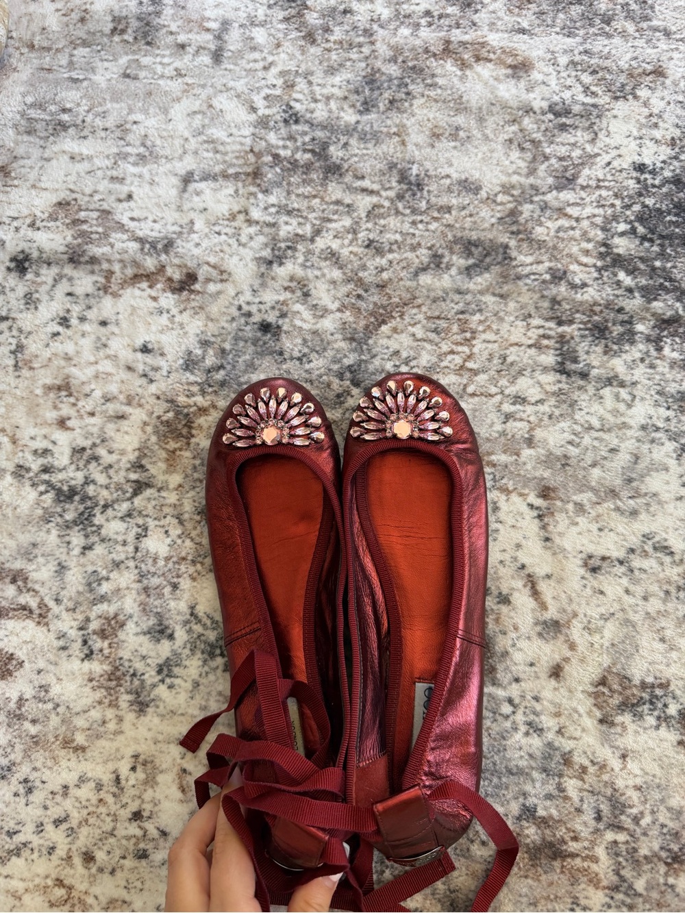 Jimmy Choo Metallic Red Jeweled Ballet Flats